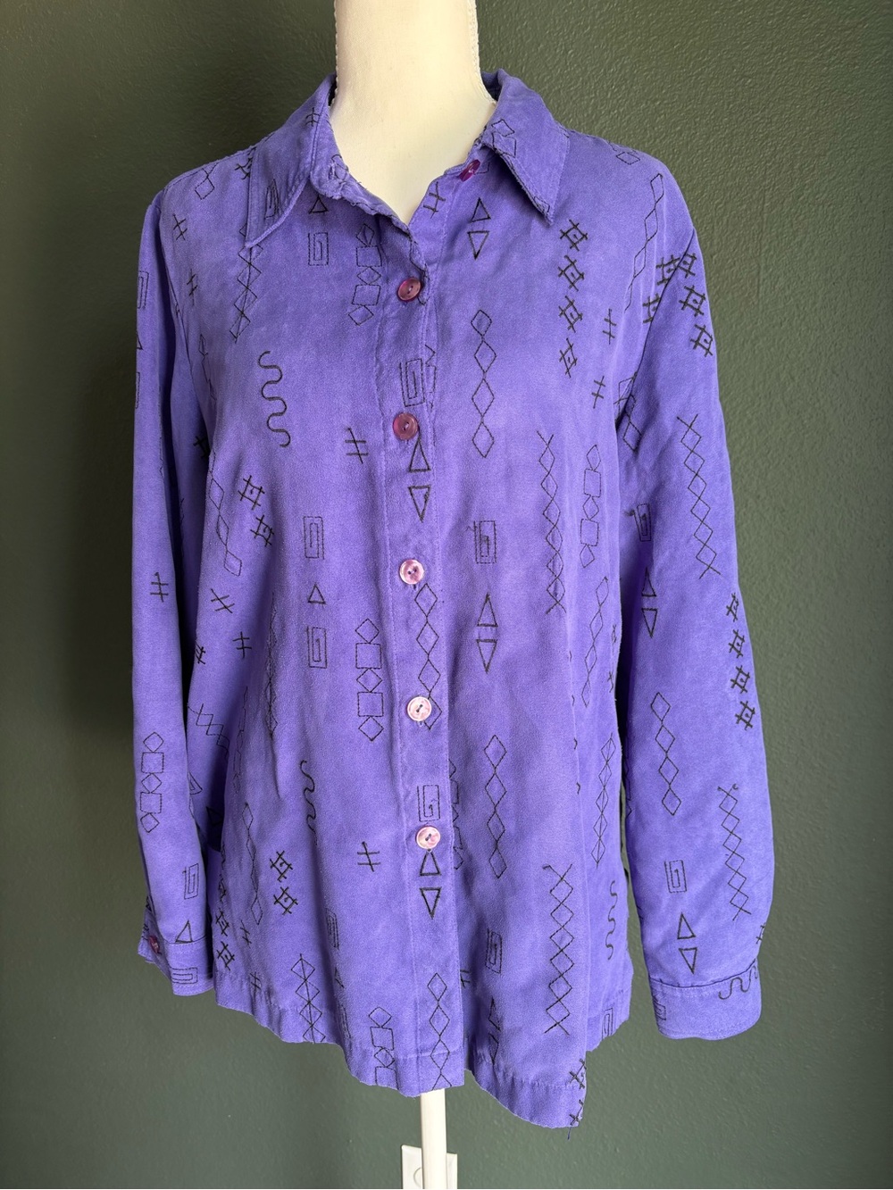 Vintage Sag Harbor Purple Abstract Embroidered Button Front Shirt Jacket Top